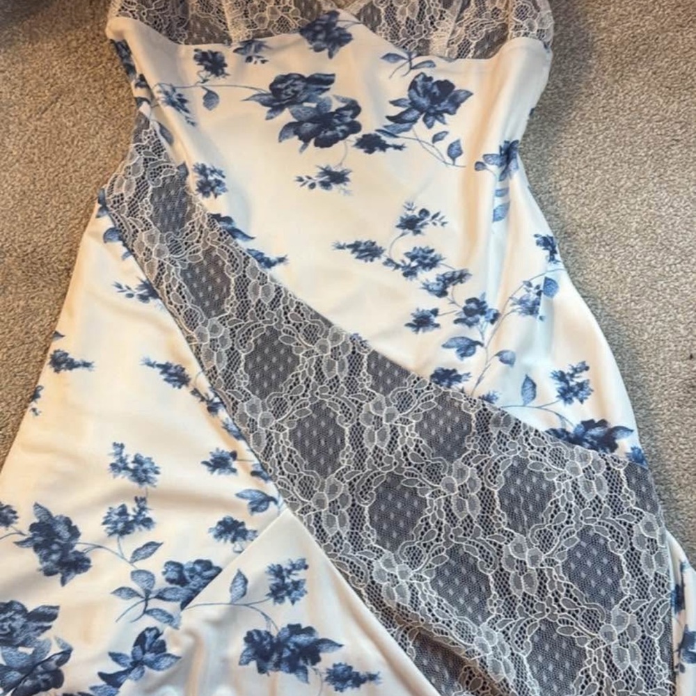 White Fox Boutique Blue Floral Lace Maxi Dress